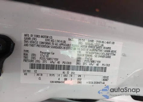 2014 Ford C-Max Hybrid Se из США, поврежденный, VIN 1FADP5AU3EL521754